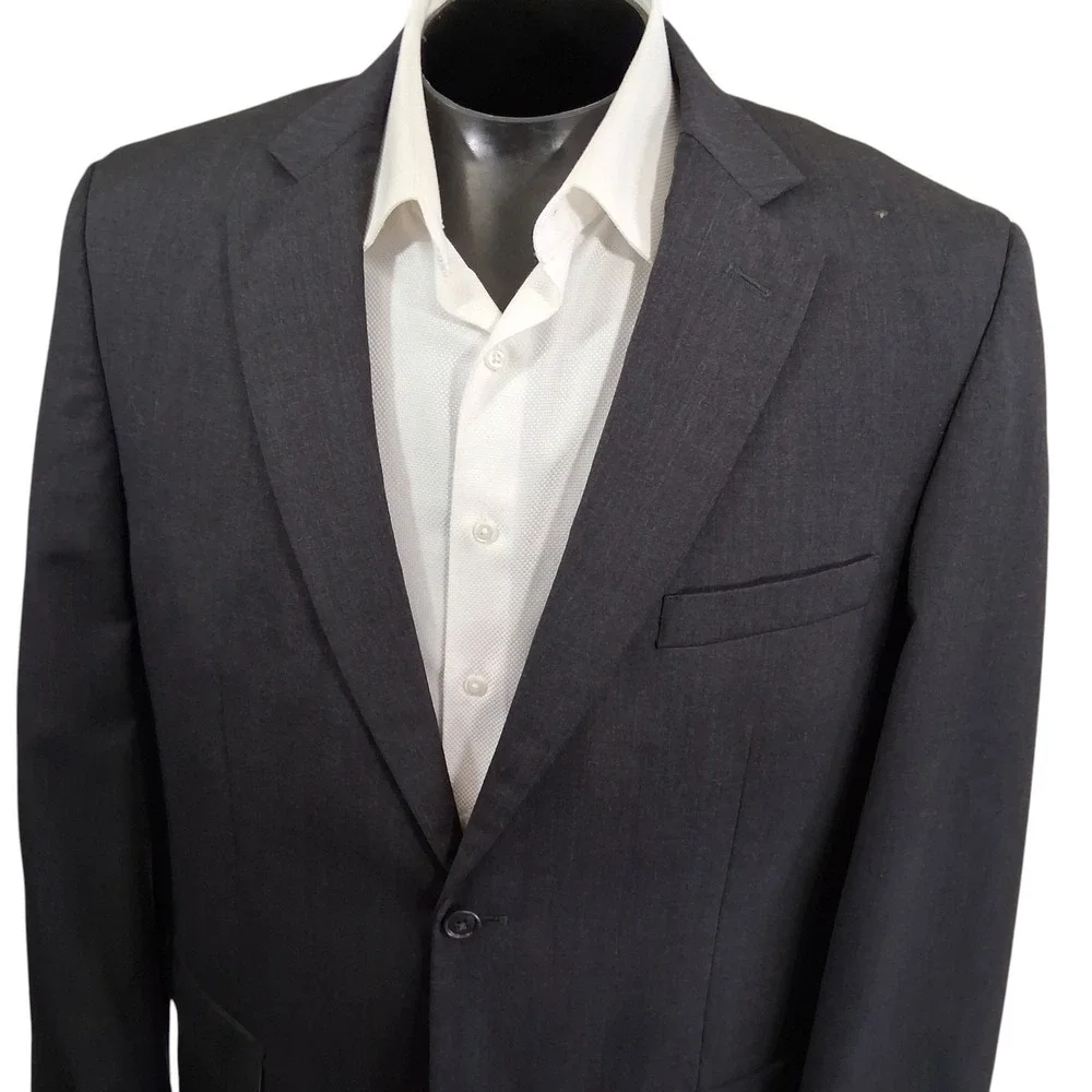 Wilke Rodriguez Sport Coat 44L Gray Crosshatch Modern Fit Wool Blend Double Vent